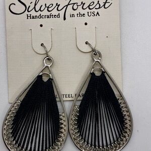 Silver Forest Black and Silver Teardrop Earrings